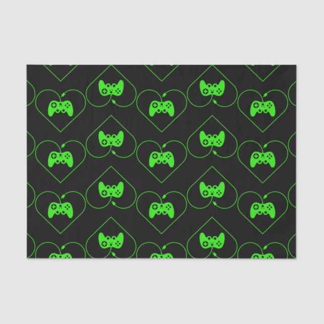 Green Video Game Controller Heart Pattern Tissue Paper (Front)