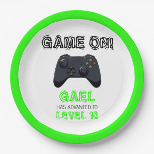 Green Video Game Truck Birthday Paper Plate