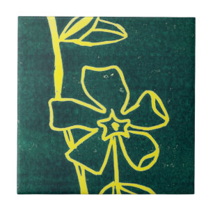"Green Vinca Yellow" Kitchen Garden Ceramic Tile