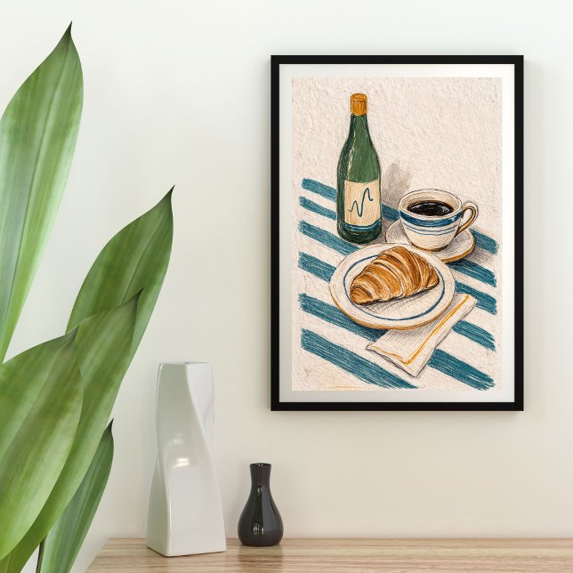 Green vine bottle, black tea, croissant wall art (Creator Uploaded)