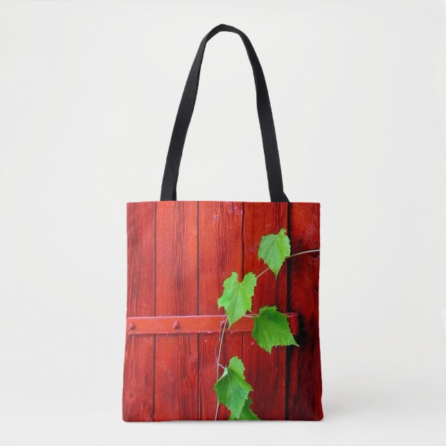 Green Vine On Red Barn Tote Bag (Front)