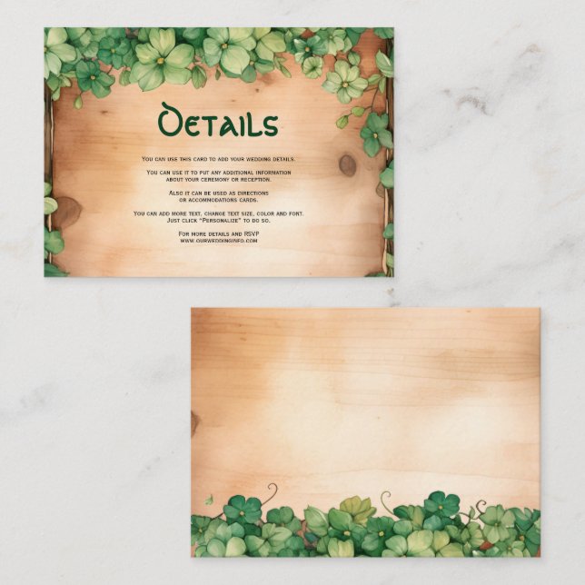 Green vine on wood St Patrick's Day Irish wedding Enclosure Card (Front/Back)