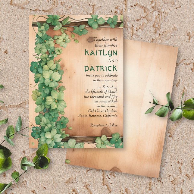 Green vine on wood St Patrick's Day rustic wedding Invitation (Creator Uploaded)