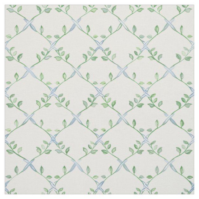 Green Vine Trellis Botanical Pattern Fabric (Swatch)