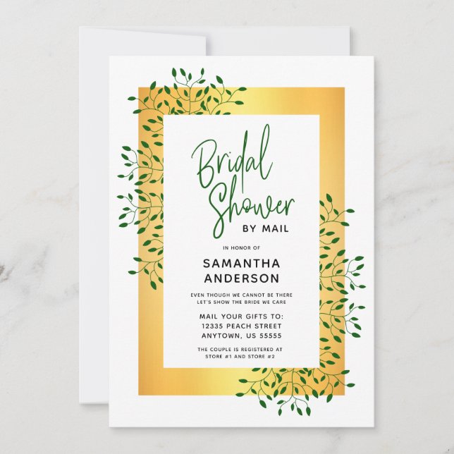 Green Vines Gold Script Bridal Shower Invitation (Front)