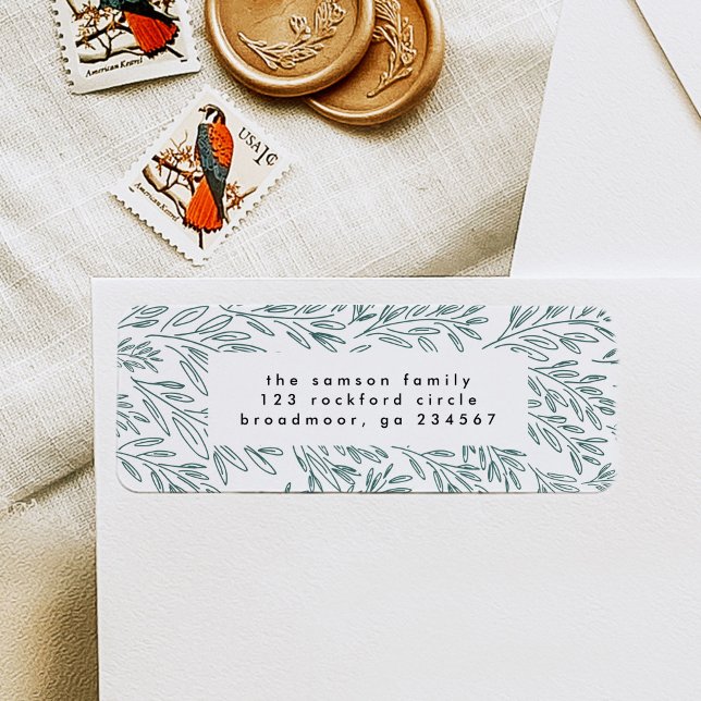 Green Vines Return Address (Green vines hand-drawn botanical festive return address label.)