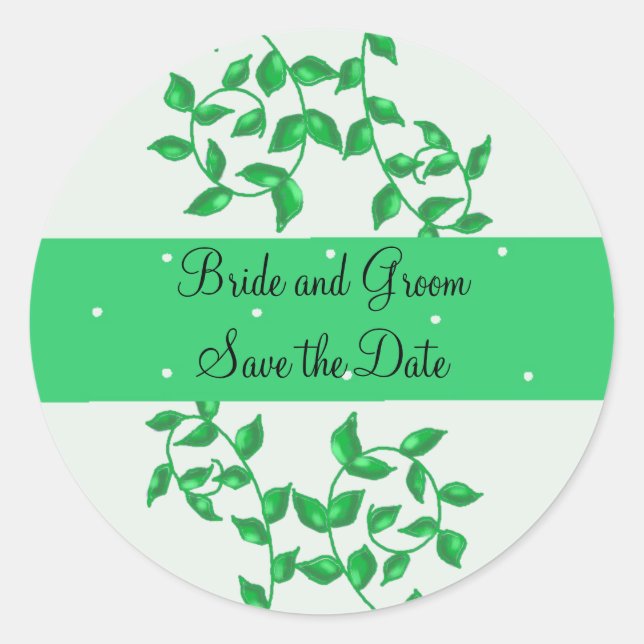 Green Vines Save the Date Classic Round Sticker (Front)