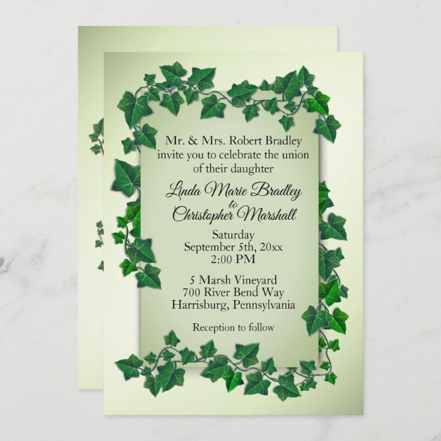Green Vines Wedding Invitation (Front/Back)