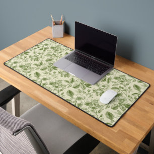 Green Vintage Botanical Toile Pattern Desk Mat