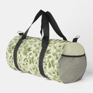 Green Vintage Botanical Toile Pattern Duffle Bag