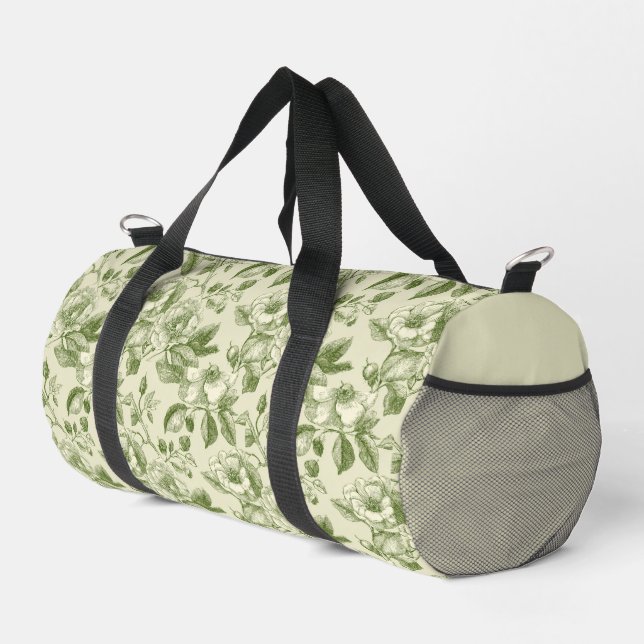 Green Vintage Botanical Toile Pattern Duffle Bag (Right Corner)