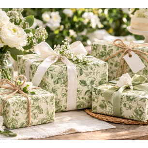 Green Vintage Botanical Toile Pattern Wrapping Paper