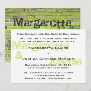 Green Vintage Brick Graffiti Wedding Invitation