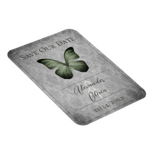 Green Vintage Butterfly Damask Save the Date Magnet