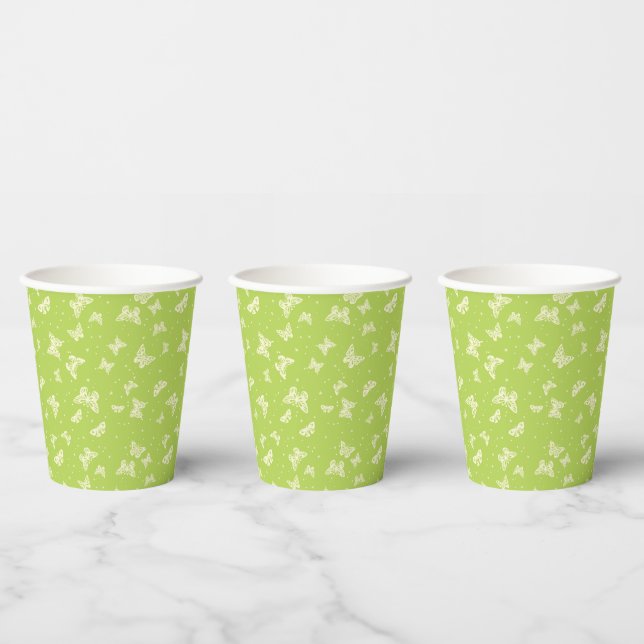 Green vintage butterfly motif pattern paper cups (Multi)