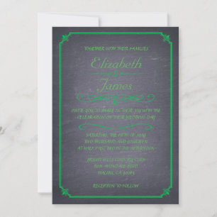 Green Vintage Chalkboard Wedding Invitations