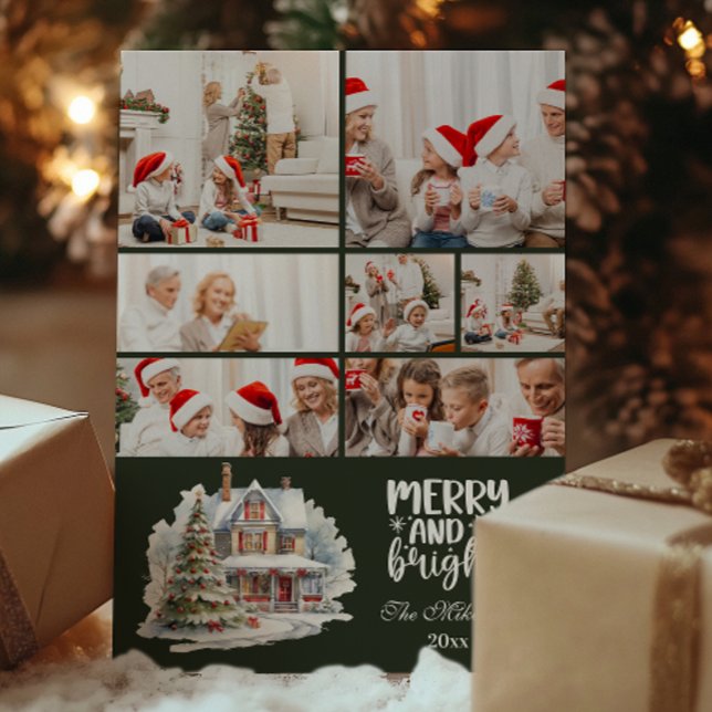Green Vintage Christmas 7 Photo Family  Holiday Card (Creator Uploaded)