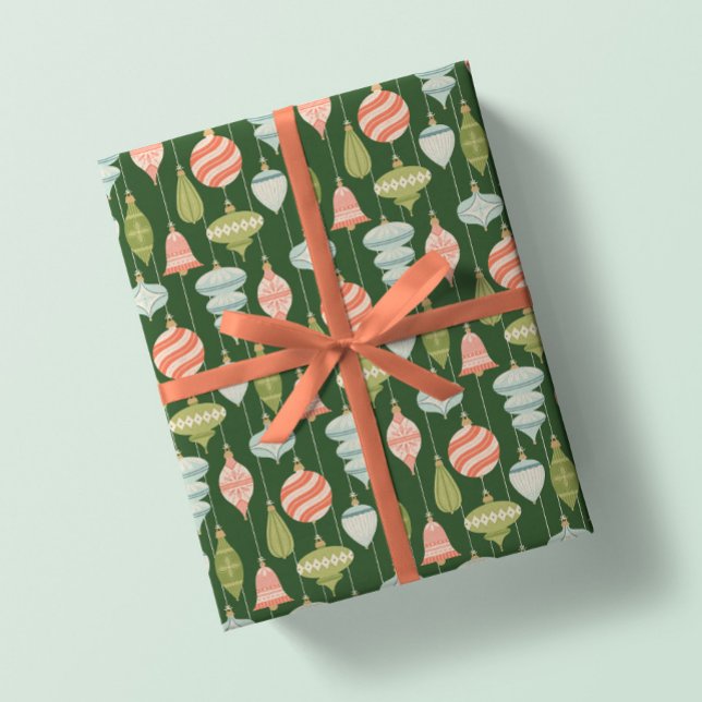 Green Vintage Christmas Tree Ornaments Wrapping Paper (Creator Uploaded)
