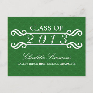 Green Vintage Damask 2013 Grad Party Postcard