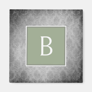 Green Vintage Damask Monogram Magnet