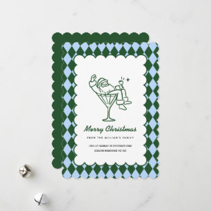 Green vintage doodle personalised christmas holiday card