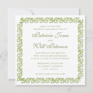Green vintage elegant garden wedding invitation