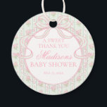 Green Vintage Fancy Floral Baby Shower Circle Favour Tags<br><div class="desc">A charming blend of vintage elegance and playful femininity, this party decor collection features soft preppy florals paired with delicate coquette bows. Designed to feel timeless yet fresh, each piece brings a sweet, polished touch to your celebration. ★ Let me help you plan your next party! ★ If you need...</div>
