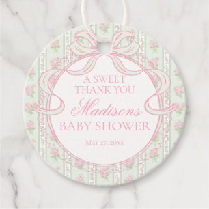 Green Vintage Fancy Floral Baby Shower Circle Favour Tags