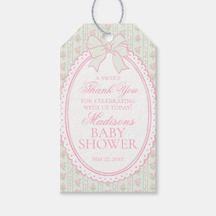 Green Vintage Fancy Floral Baby Shower Favors Gift Tags