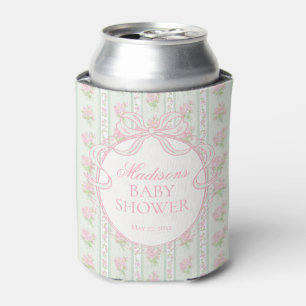 Green Vintage Fancy Floral Baby Shower Favour Can Cooler