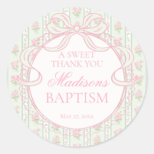Green Vintage Fancy Floral Baptism Circle Classic Round Sticker