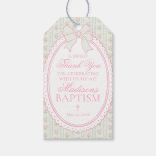 Green Vintage Fancy Floral Baptism Favors Gift Tags