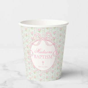 Green Vintage Fancy Floral Baptism Paper Cups