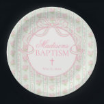 Green Vintage Fancy Floral Baptism Paper Plate<br><div class="desc">A charming blend of vintage elegance and playful femininity, this party decor collection features soft preppy florals paired with delicate coquette bows. Designed to feel timeless yet fresh, each piece brings a sweet, polished touch to your celebration. ★ Let me help you plan your next party! ★ If you need...</div>