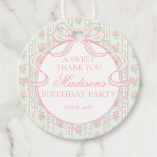 Green Vintage Fancy Floral Birthday Party Circle Favour Tags