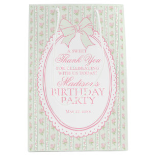 Green Vintage Fancy Floral Birthday Party Favours Medium Gift Bag