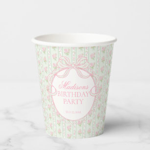 Green Vintage Fancy Floral Birthday Party Paper Cups