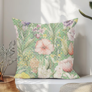 Green Vintage Floral Pattern With Polka Dots Cushion