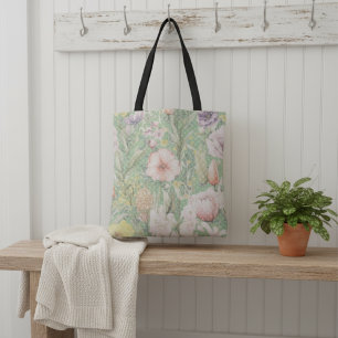 Green Vintage Floral Pattern With Polka Dots Tote Bag