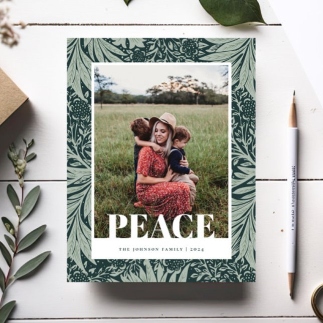 Green Vintage Floral Photo Christmas Card (Creator Uploaded)