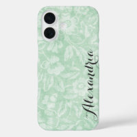 Green Vintage Floral Print Monogram