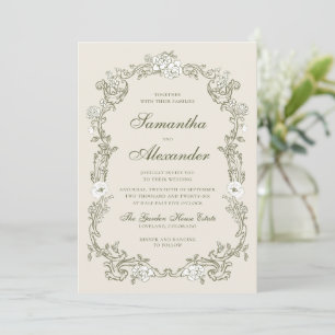 Green Vintage Floral Wedding Invitation