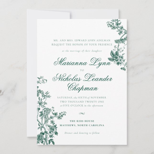 Green Vintage Floral Wedding Suite Invitation (Front)