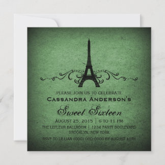 Green Vintage French Flourish Sweet 16 Invite