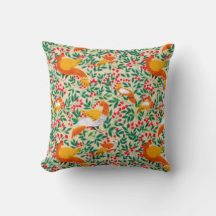 Green Vintage Garden Peacock Birds Cushion