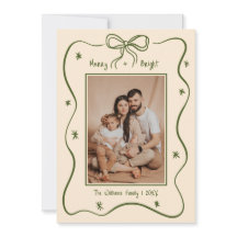 Green Vintage Hand-Drawn Bow Frame Photo Christmas