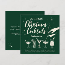 Green Vintage Holiday Drinks and Cocktails invite