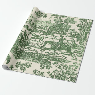 Green Vintage Hunting Horses and Hounds Wrapping Paper