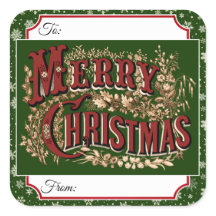 Green Vintage Merry Christmas Gift Label Stickers
