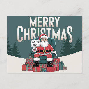 Green vintage Merry Christmas Santa Claus ho ho ho Postcard